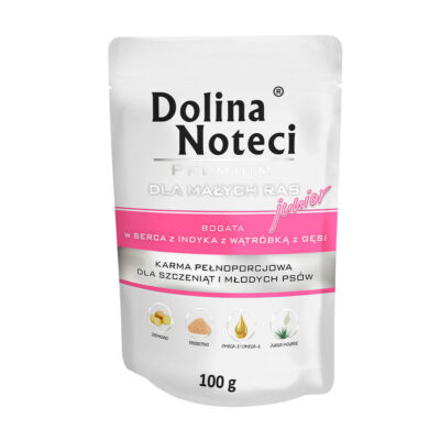 Пауч Dolina Noteci Premium для цуценят, юніорів собак маленьких порід з серцем індички та гусячою печінкою, 100 г