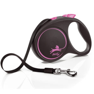 Рулетка FLEXI Black Design, 5м, до 25кг, стрічка, чорна з рожевим