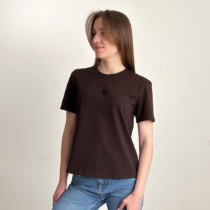 Базова шоколадна жіноча футболка Pobedov Freedom, трендова бавовняна футболка оверсайз