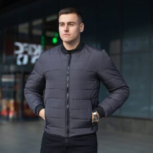 Мужская куртка бомбер на молнии антрацитная Pobedov Povezlo