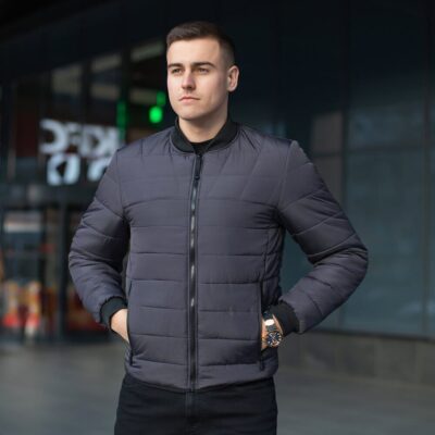 Мужская куртка бомбер на молнии антрацитная Pobedov Povezlo