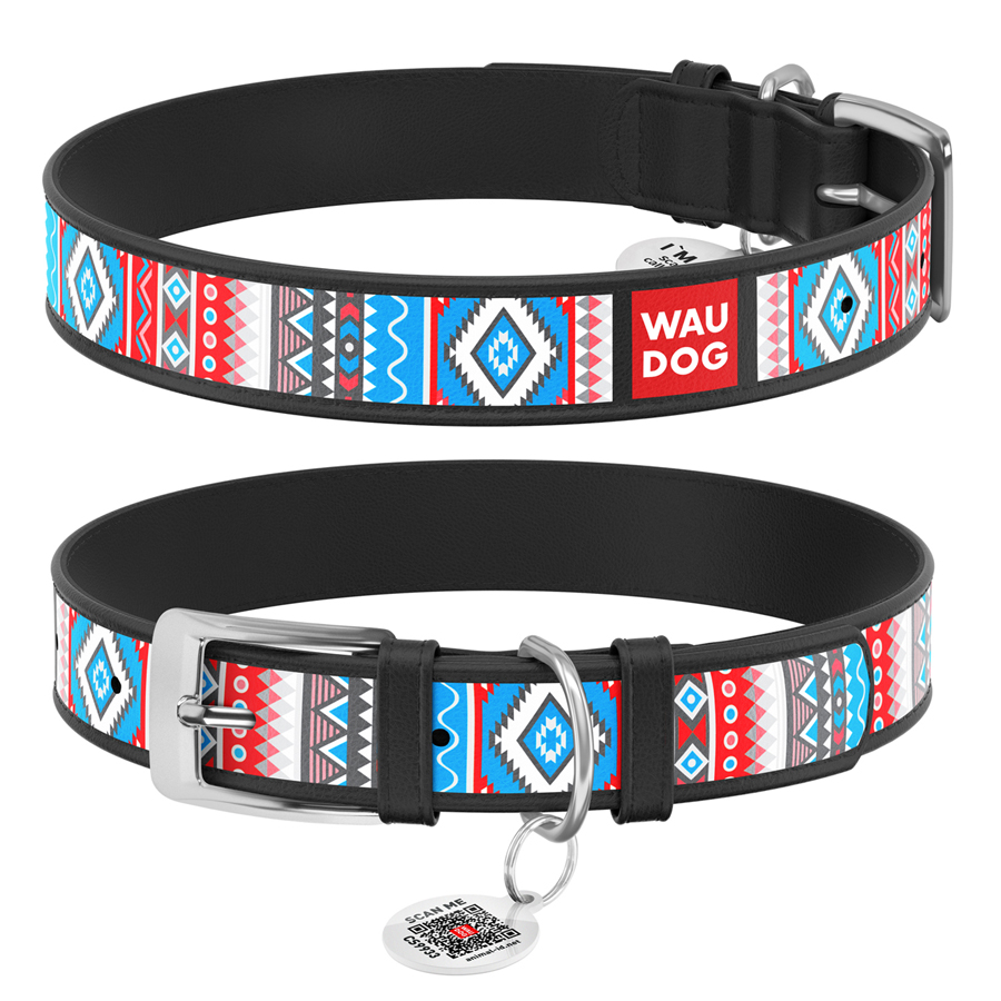 Нашийник для собак шкіряний WAUDOG Design з QR паспортом, малюнок "Етно", XS, Ш 12 мм, Дов 20-28 см, чорний купити в Україні OnRiver.com.ua Нашийник для собак шкіряний WAUDOG Design з QR паспортом, малюнок "Етно", XS, Ш 12 мм, Дов 20-28 см, чорний