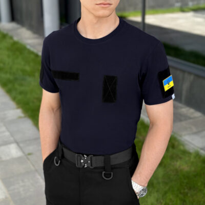 Футболка мужская однотонная темно-синяя Pobedov Peremoga Військова