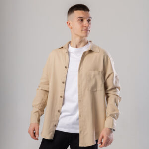 Темно-бежевая льняная рубашка для мужчин с длинным рукавом Pobedov Founder