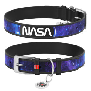 Нашийник для собак шкіряний WAUDOG Design з QR паспортом, малюнок "NASA21", S, Ш 15 мм, Д 26-35 см, чорний