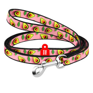 Кошик купити в Україні OnRiver.com.ua Повідець для котів та дрібних порід собак нейлоновий WAUDOG Nylon, малюнок "Авокадо на рожевому", XS, Ш 10 мм,