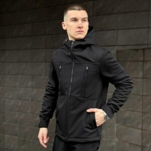 Чоловіча чорна куртка із софтшеллу весняна Pobedov Setup 3XL