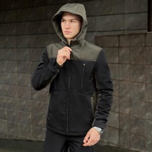 Софтшелл куртка чоловіча 3XL чорний з хакі Pobedov Setup