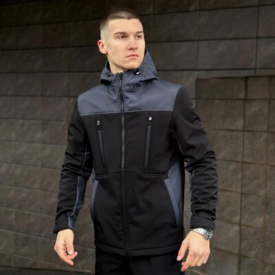 Чорно-сіра демісезонна чоловіча куртка 3XL з капюшоном Pobedov Setup