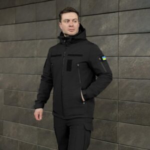 Чоловіча чорна демісезонна куртка Pobedov Motive із липучками