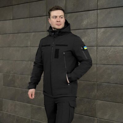 Чоловіча чорна демісезонна куртка Pobedov Motive із липучками