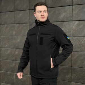 Військова чоловіча демісезонна чорна куртка Pobedov Shadow з липучками 3XL