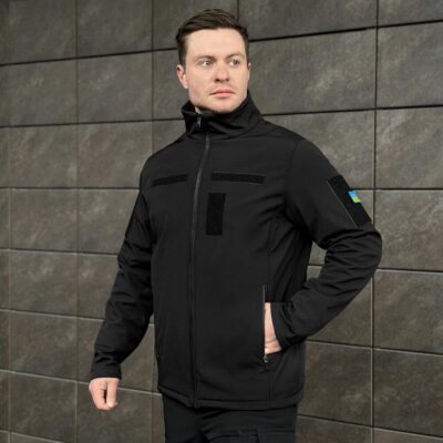 Військова чоловіча демісезонна чорна куртка Pobedov Shadow з липучками 3XL