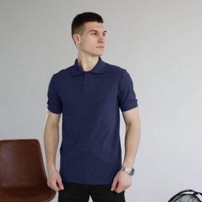 Темно-синє чоловіче класичне поло на ґудзиках Pobedov. Футболка поло Pobedov Royal синя