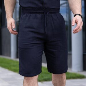 Шорти чоловічі льняні з кишенями темно-сині Pobedov Marsel