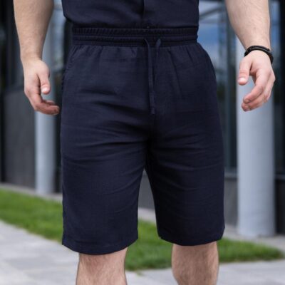 Шорти чоловічі льняні з кишенями темно-сині Pobedov Marsel