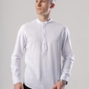 Лляна сорочка з довгим рукавом casual Pobedov Exlnt. Біла сорочка чоловіча