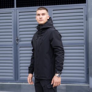 Куртка чоловіча демісезонна з капюшоном чорна Pobedov Matrix