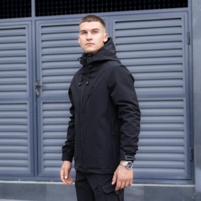 Куртка чоловіча демісезонна з капюшоном чорна Pobedov Matrix