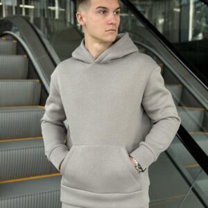 Тепле чоловіче худі на флісі з капюшоном сталеве Pobedov 008 ЗИМА