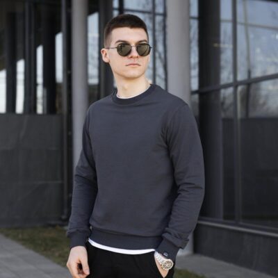Світшот чоловічий однотонний темно-сірий Pobedov 001