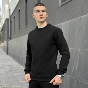 Світшот чоловічий однотонний чорний Pobedov 007 ЗИМА