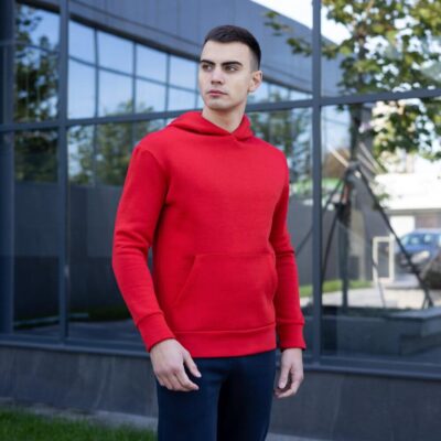 Тепле чоловіче худі на флісі з капюшоном червоне Pobedov 007 ЗИМА