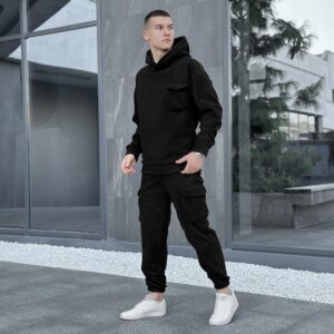 Чорний спортивний костюм чоловічий Pobedov Winter. Комплект спортивний зимовий чоловічий кофта зі штанами