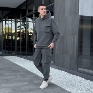 Темно-сірий спортивний костюм осінь зима Pobedov Winter. Теплий зимовий чоловічий спортивний костюм