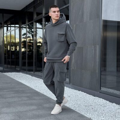 Темно-сірий спортивний костюм осінь зима Pobedov Winter. Теплий зимовий чоловічий спортивний костюм