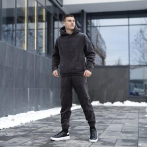 Темно-сірий костюм зимовий флісовий. Чоловічий теплий костюм Pobedov Mariot