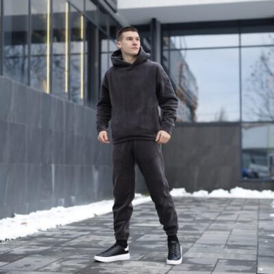 Темно-сірий костюм зимовий флісовий. Чоловічий теплий костюм Pobedov Mariot