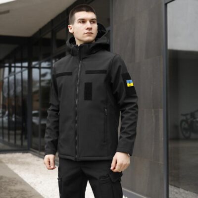 Демісезонна чорна куртка військова тактична Pobedov Shadow V2 із липучками