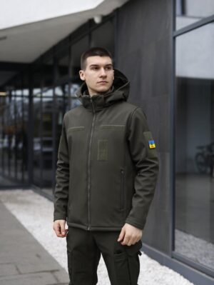 Тактична чоловіча куртка софтшел хакі Pobedov Shadow V2 із липучками