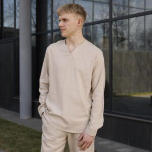 Чоловіча сорочка бежева з довгим рукавом Pobedov Horizon