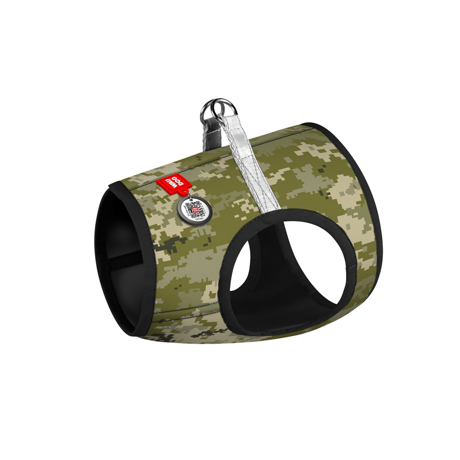 Шлея для собак м'яка WAUDOG Clothes з QR паспортом, "Мілітарі", S2, В 46-50 см, С 43-45 см купити в Україні OnRiver.com.ua Шлея для собак м'яка WAUDOG Clothes з QR паспортом, "Мілітарі", S2, В 46-50 см, С 43-45 см