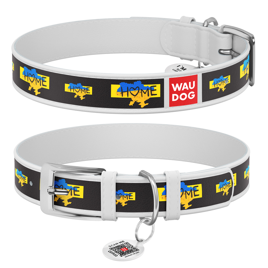 Нашийник для собак шкіряний WAUDOG Design з QR паспортом, малюнок "Дім", L, Ш 25 мм, Дов 38-49 см білий купити в Україні OnRiver.com.ua Нашийник для собак шкіряний WAUDOG Design з QR паспортом, малюнок "Дім", L, Ш 25 мм, Дов 38-49 см білий