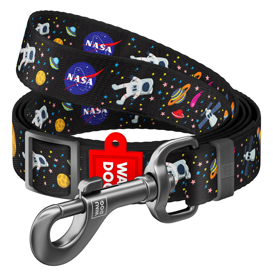 Повідець для собак нейлоновий WAUDOG Nylon, малюнок "NASA", регульований, Ш 15 мм, Дов 152-183 см купити в Україні OnRiver.com.ua Повідець для собак нейлоновий WAUDOG Nylon, малюнок "NASA", регульований, Ш 15 мм, Дов 152-183 см