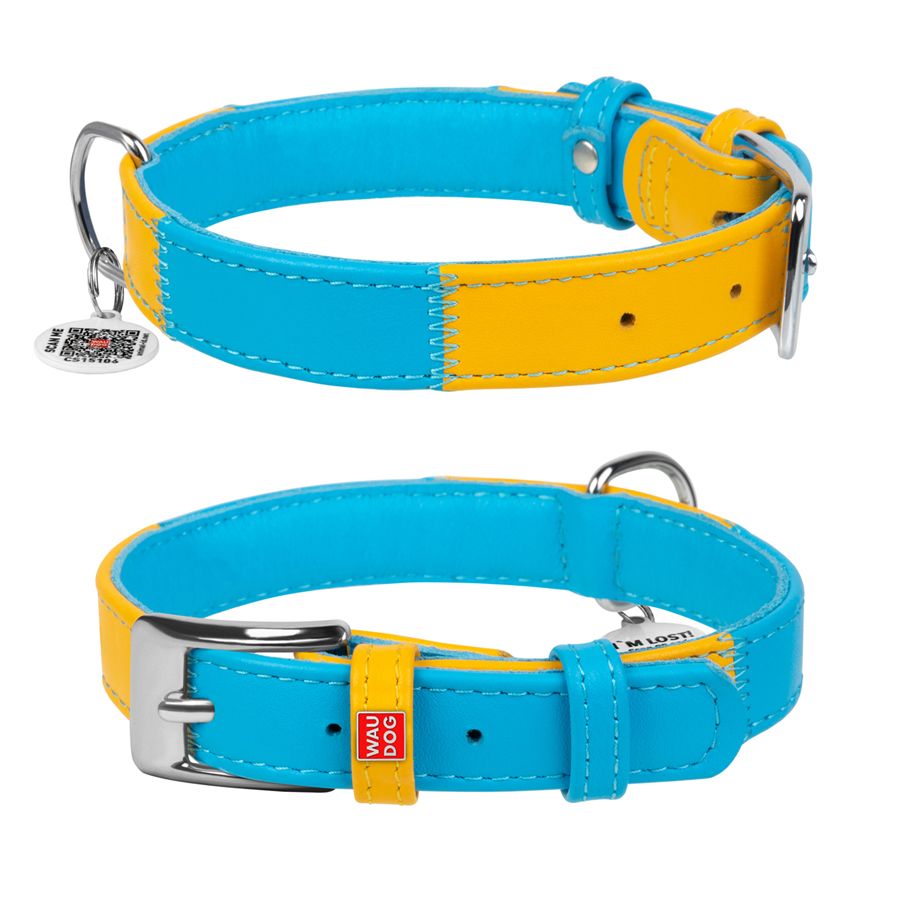 Нашийник для собак шкіряний WAUDOG Glamour з QR паспортом, "Colors of freedom", XL, Ш 35 мм, Дов 46-60 см купити в Україні OnRiver.com.ua Нашийник для собак шкіряний WAUDOG Glamour з QR паспортом, "Colors of freedom", XL, Ш 35 мм, Дов 46-60 см