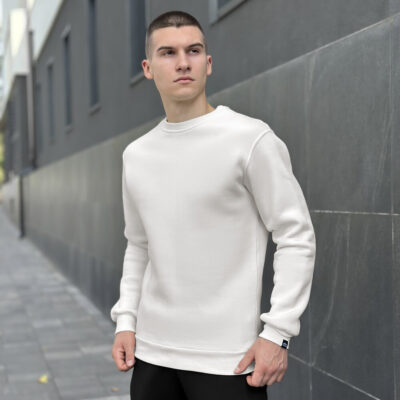 Свитшот мужской однотонный молочный Pobedov 007 ЗИМА