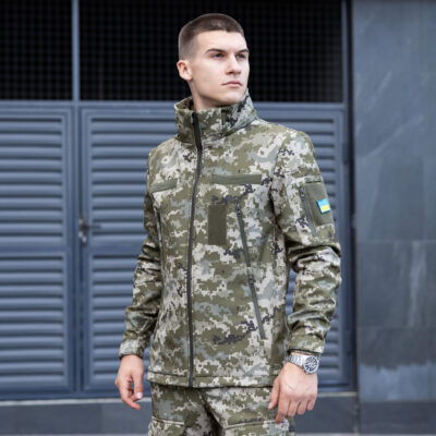 Куртка мужская демисезонная с капюшоном Пиксель Pobedov Motive з липучками