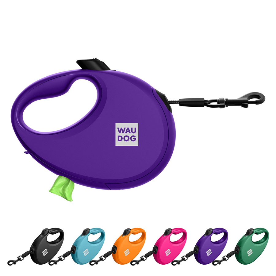 Повідець-рулетка для собак WAUDOG R-leash з контейнером для пакетів, світловідбивна стрічка, S, до 12 кг, 3 м, фіолетовий купити в Україні OnRiver.com.ua Повідець-рулетка для собак WAUDOG R-leash з контейнером для пакетів, світловідбивна стрічка, S, до 12 кг, 3 м, фіолетовий