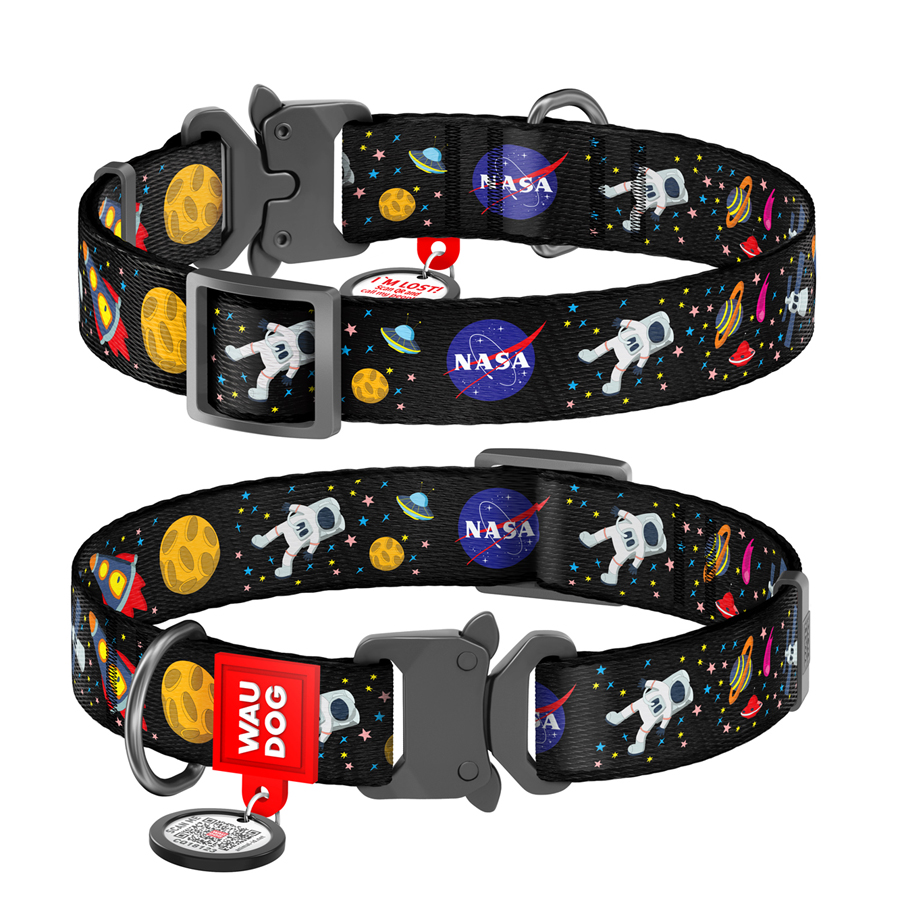 Нашийник для собак нейлоновий WAUDOG Nylon з QR паспортом, малюнок "NASA", металічна пряжка-фастекс, Ш 25 мм, Дов 37-58 см купити в Україні OnRiver.com.ua Нашийник для собак нейлоновий WAUDOG Nylon з QR паспортом, малюнок "NASA", металічна пряжка-фастекс, Ш 25 мм, Дов 37-58 см