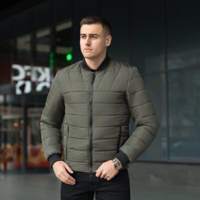 Чоловіча куртка бомбер на блискавці хакі Pobedov Povezlo