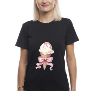 Bono Футболка жіноча прямого крою 950101 колір чорний принт морозиво 54