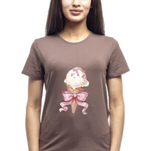 Bono Футболка жіноча прямого крою 950157 колір коричневий принт морозиво 56