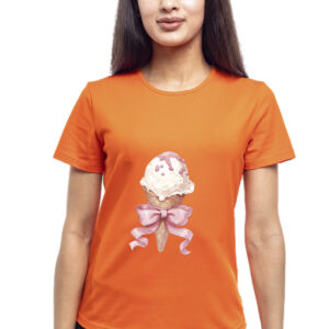 Bono Футболка жіноча прямого крою 950079 колір помаранчевий принт морозиво 54