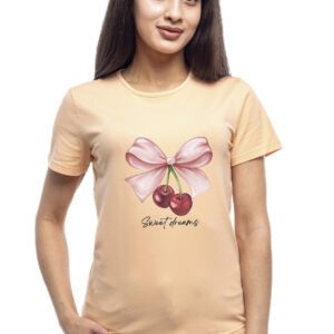 Bono Футболка жіноча прямого крою 950078 колір бежевий принт вишні 54
