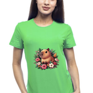 Bono Футболка жіноча прямого крою 950155 колір зелений принт капібара 52