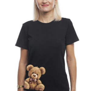 Bono Футболка жіноча прямого крою 950101 колір чорний принт плюшевий ведмедик 54